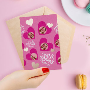 Foto Collage Valentijnsdag Hot Roze Harten Folie Feestdagenkaart