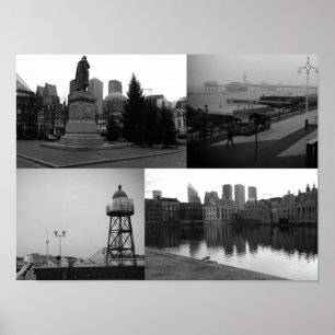 Foto collage van Den Haag 3 in zwart-wit Poster
