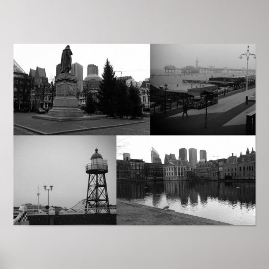 Foto collage van Den Haag 3 in zwart-wit Poster (Voorkant)