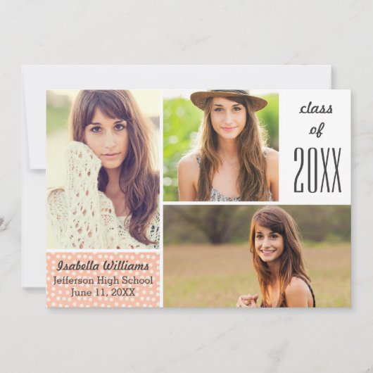 Foto collage van Fun Peach Polka Dot 20XX Afstuder Kaart (Voorkant)