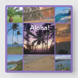 Foto Collage van Oahu, Hawaii Vierkante Klok