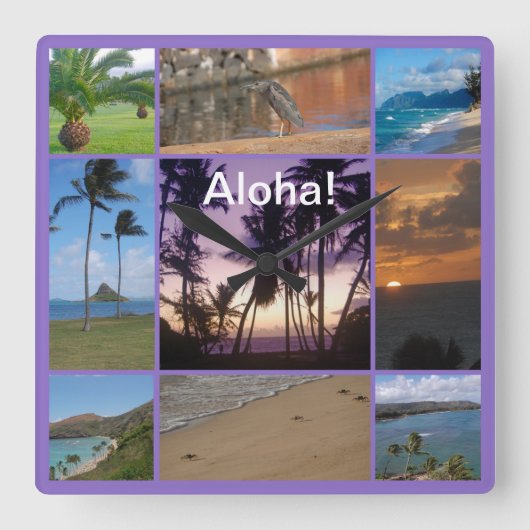 Foto Collage van Oahu, Hawaii Vierkante Klok (Voorkant)
