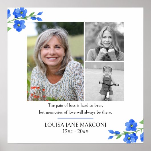 Foto Collage vergeet me niet begrafenisherdenking Poster (Voorkant)