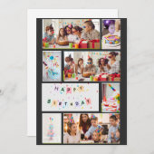 Foto Collage Verjaardag Kaart - Grijs Zwart 7 Lijs (Voorkant / Achterkant)