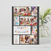 Foto Collage Verjaardag Kaart - Grijs Zwart 7 Lijs (Staand voorkant)