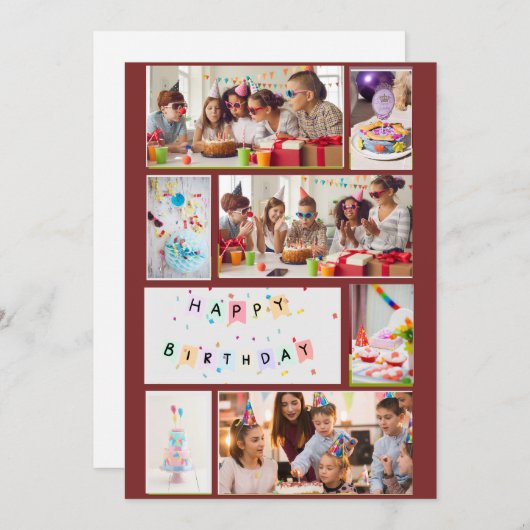 Foto Collage Verjaardag Kaart - Rood met 7 Lijsten (Voorkant / Achterkant)