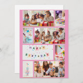 Foto Collage Verjaardag Kaart - Roze 7 Lijsten (Voorkant / Achterkant)