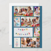 Foto Collage Verjaardags Kaart - Blauw met 7 Lijst (Voorkant / Achterkant)