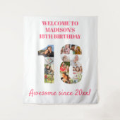 Foto-collage verjaardagsfeestje 18 jaar roze achte wandkleed (Voorkant)