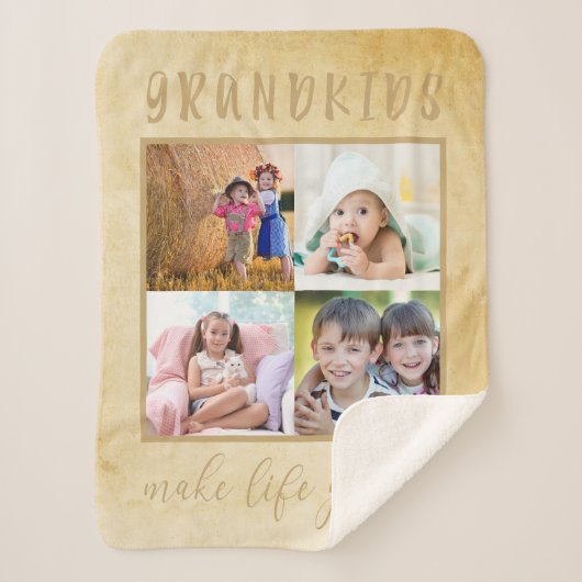 Foto-collage voor grootouders Rustic Cream Sherpa Deken (Voorkant)