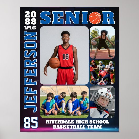 Foto-collage voor senior basketballspeler poster (Voorkant)