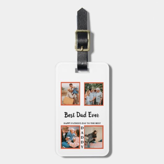 Foto-collage voor Vaderdag voor papa Bagagelabel (Voorkant verticaal)
