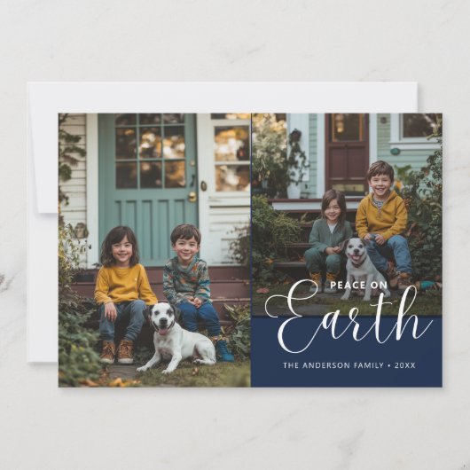 Foto Collage Vrede op Aarde Kerst Familie Hond Feestdagenkaart (Voorkant)