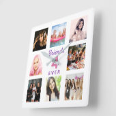 Foto collage vrienden voor eeuwig foto witte roze vierkante klok (Hoek)