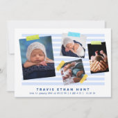 Foto Collage Washi Tape Newborn Baby Boy Birth Aankondiging (Voorkant)