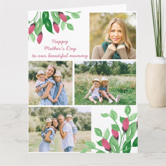 Foto Collage Waterverf Soft Floral Editable Kaart (Voorkant)