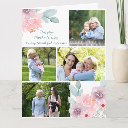 Foto Collage Waterverf Soft Floral Editable Kaart (Voorkant)
