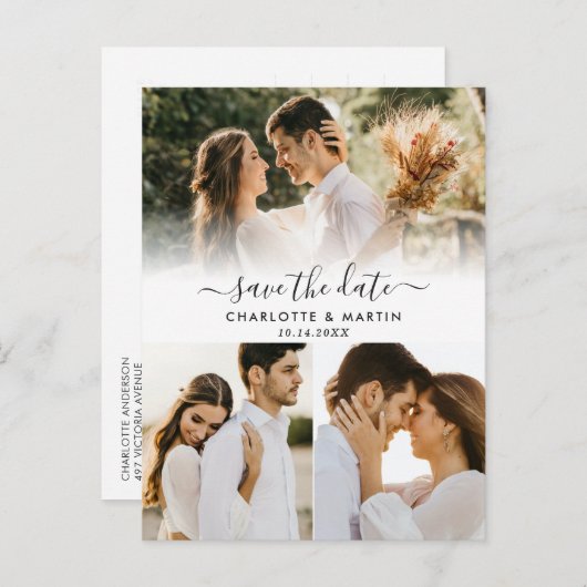 Foto Collage Wedding Save the Date Briefkaarten (Voorkant / Achterkant)