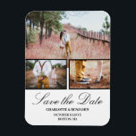 Foto Collage Wedding Save the Date Magnet Magneet<br><div class="desc">Foto Collage Wedding Save The Date Magnet bevat 3 foto's en tekst-sjabloon.Een perfect ontwerp voor een eenvoudige en moderne bruiloft.Klik op de knop personaliseren om deze aan te passen met jouw tekst en foto's.Kindly bezoekt mijn winkel " loveyouart" voor andere of vergelijkbare design.</div>