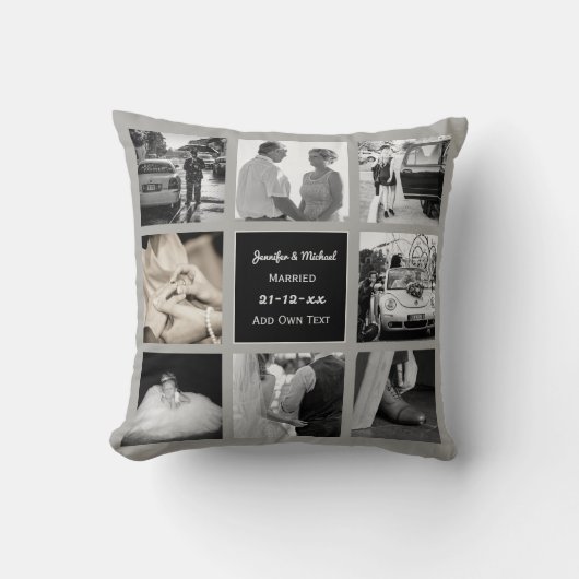 FOTO COLLAGE Wedding Vow Renewal Jubileum Grey Kussen (Voorkant)