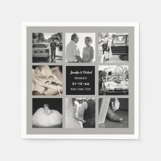 FOTO COLLAGE Wedding Vow Renewal Jubileum Grey Servetten (Voorkant)