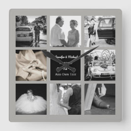 FOTO COLLAGE Wedding Vow Renewal Jubileum Grey Vierkante Klok