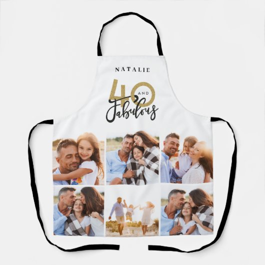 Foto collage white en gold 40e verjaardag moderne schort (Voorkant)