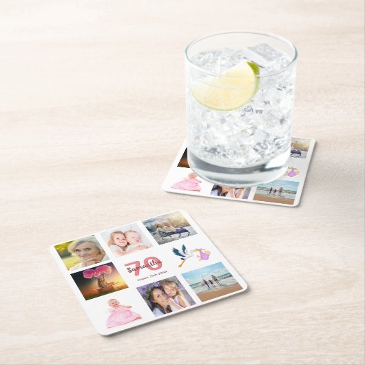 Foto collage witte 70e verjaardag kartonnen onderzetters (Insitu)