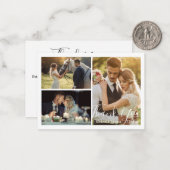 foto collage witte kalligrafie trouwfoto bedankt notitiekaartje (Voorkant / Achterkant in situ)