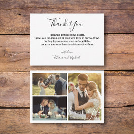 foto collage witte kalligrafie trouwfoto bedankt notitiekaartje