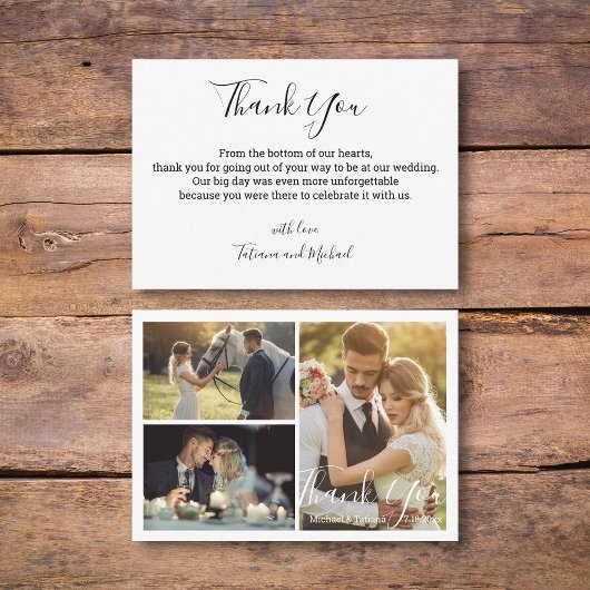 foto collage witte kalligrafie trouwfoto bedankt notitiekaartje