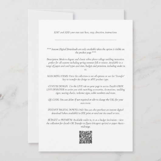 Foto Collage Witte Print of Digitale Trouw Uitnodi Kaart (Achterkant)