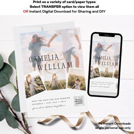 Foto Collage Witte Print of Digitale Trouw Uitnodi Kaart