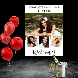 Foto collage witte verjaardagsfeestje, welkom poster