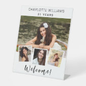 Foto collage witte verjaardagsfeestje, welkom reclamebord met voetstuk (Voorkant)