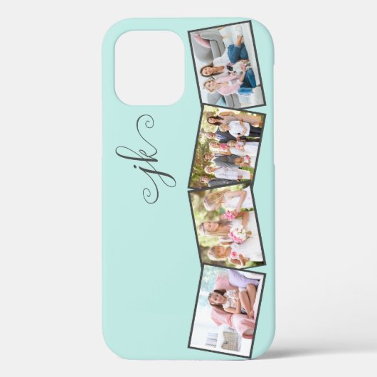 Foto Collage Zig Zag Mint Monogrammed Horizontal Case-Mate iPhone Case (Achterkant)