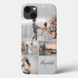 Foto Collage Zilver Glitter Bokeh Uw Naam Case-Mate iPhone Case