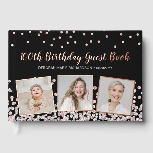 Foto Collage Zilver Roos Goud 100e Verjaardag Gastenboek (Voorkant)
