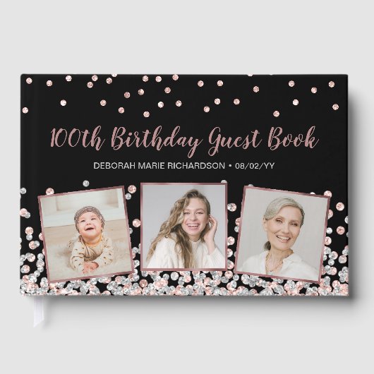 Foto Collage Zilver Roos Goud 100e Verjaardag Gastenboek (Voorkant)