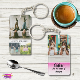 Foto Collage Zusters met Namen, Beste Therapie Sleutelhanger