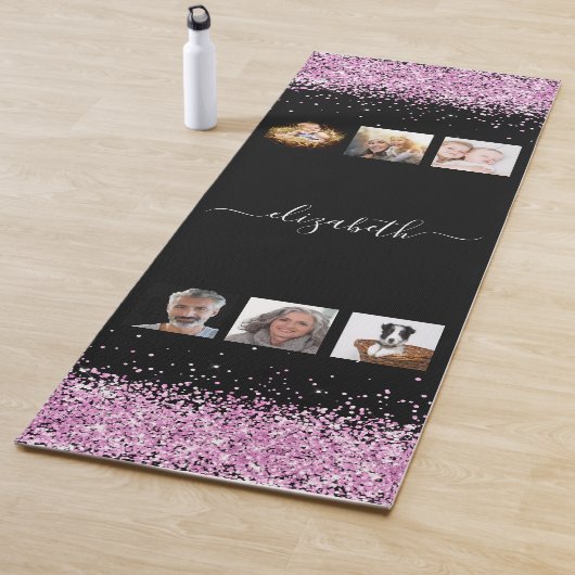 Foto collage zwart blos roze naam script yogamat (In situ)