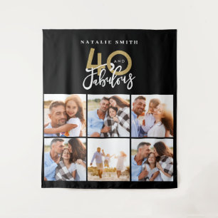 Foto collage zwart en goud 40 en fantastisch wandkleed