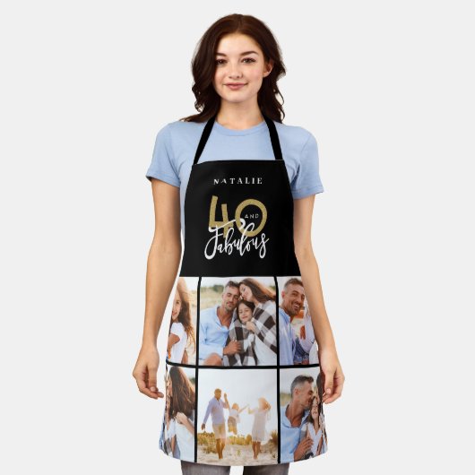 Foto collage zwart en goud 40e verjaardag moderne schort (Gedragen)