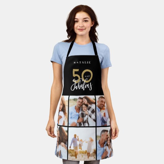 Foto collage zwart en goud 50e verjaardag moderne  schort (Gedragen)