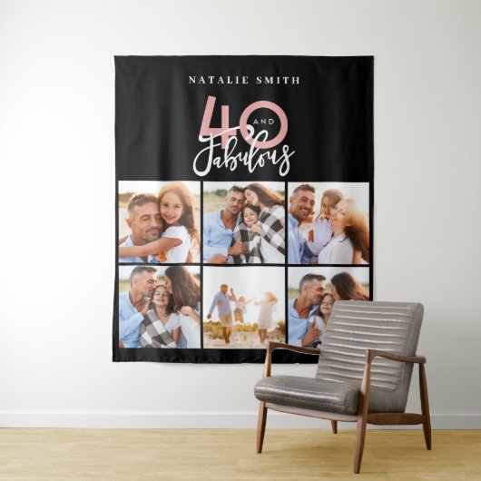 Foto collage zwart en roze 40 en fantastisch wandkleed (In situ)