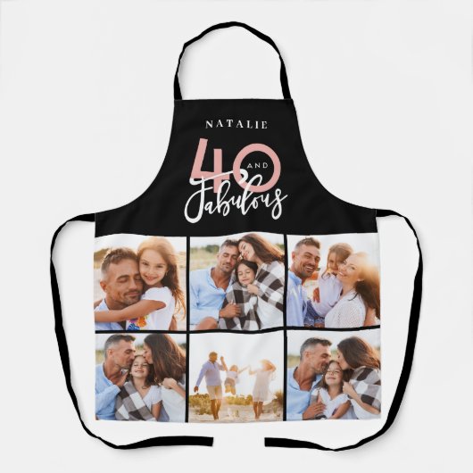 Foto collage zwart en roze moderne 40e verjaardag schort (Voorkant)