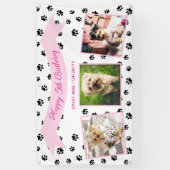 Foto Collage Zwart Paw Prints Roze Pet Verjaardag Spandoek (Verticaal)