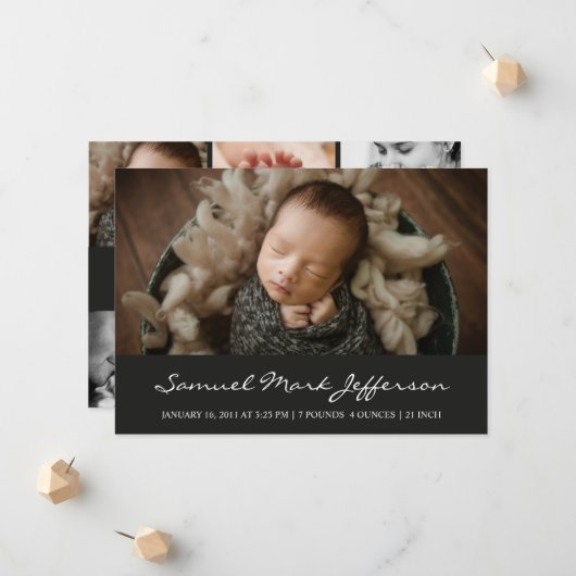 Foto collage zwarte pasgeboren baby unisex aankondiging