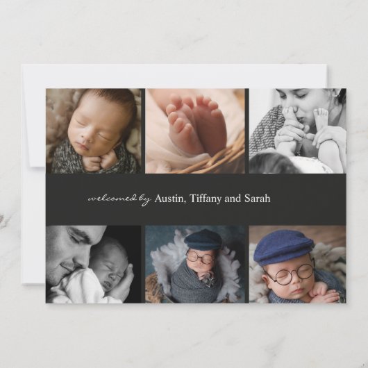 Foto collage zwarte pasgeboren baby unisex aankondiging (Achterkant)