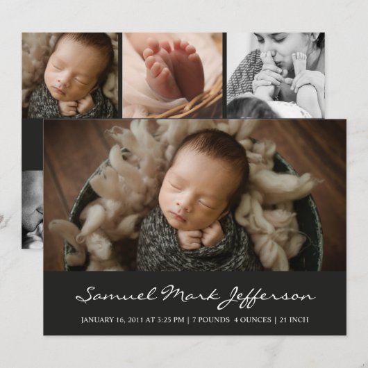 Foto collage zwarte pasgeboren baby unisex aankondiging